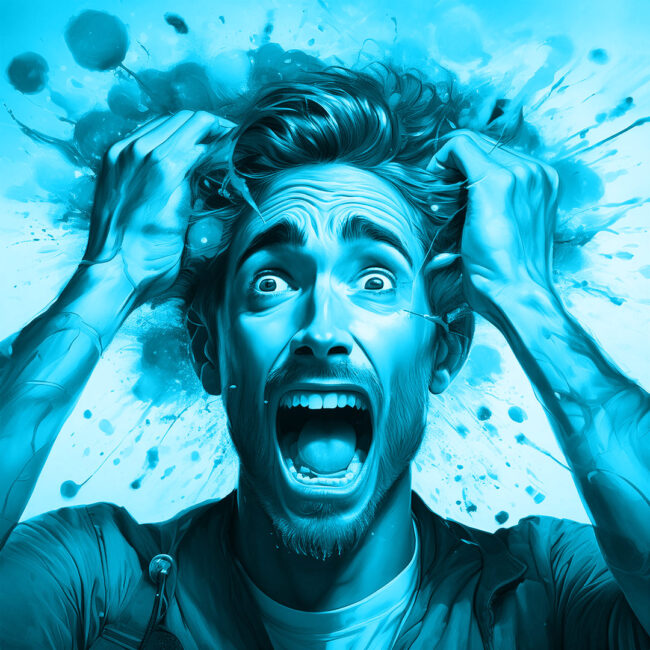 Junger Mann, der sich die Haare rauft und verzweifelt aussieht – Fehler im Webdesign Toggenburg St. Gallen.