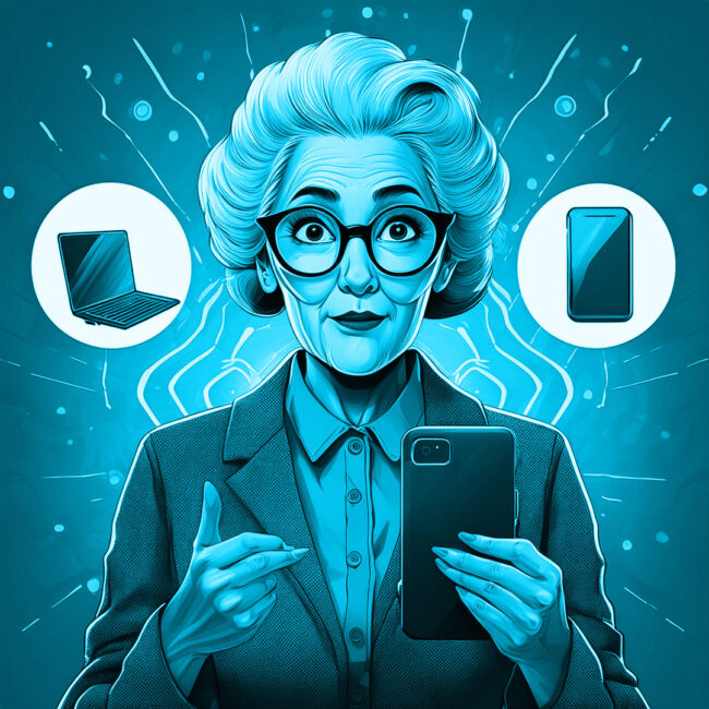 Webdesign für KMU in St. Gallen Toggenburg: Eine Unternehmerin wählt das passende Endgerät für ihr Geschäft.