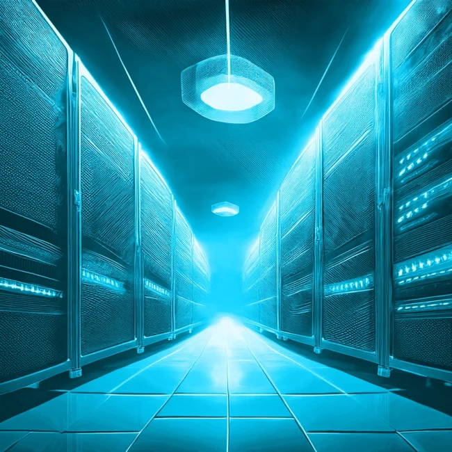 Domain-und-Hosting-Schweiz Handgezeichneter abstrakter moderner Serverraum, der die Leistung und Sicherheit von Domain und Hosting für die Schweiz, St. Gallen und Toggenburg symbolisiert.