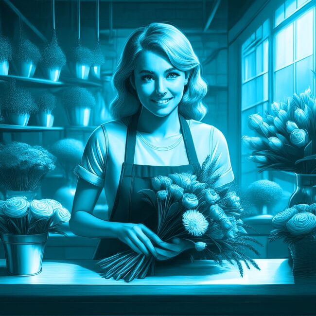 keine-Lust-auf-Stockfoto-Klischees Businessfotografie Toggenburg & St. Gallen: Junge Floristin mit Blumenstrauss als authentisches Porträt eines kreativen Handwerksberufs